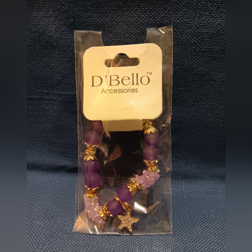D'Bello Accessories Star Charm Bracelet Purple NIP